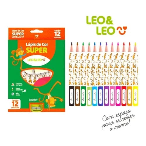 Lápis de Cor 12 Cores Super Big Triangular com Apontador  Leo e Leo