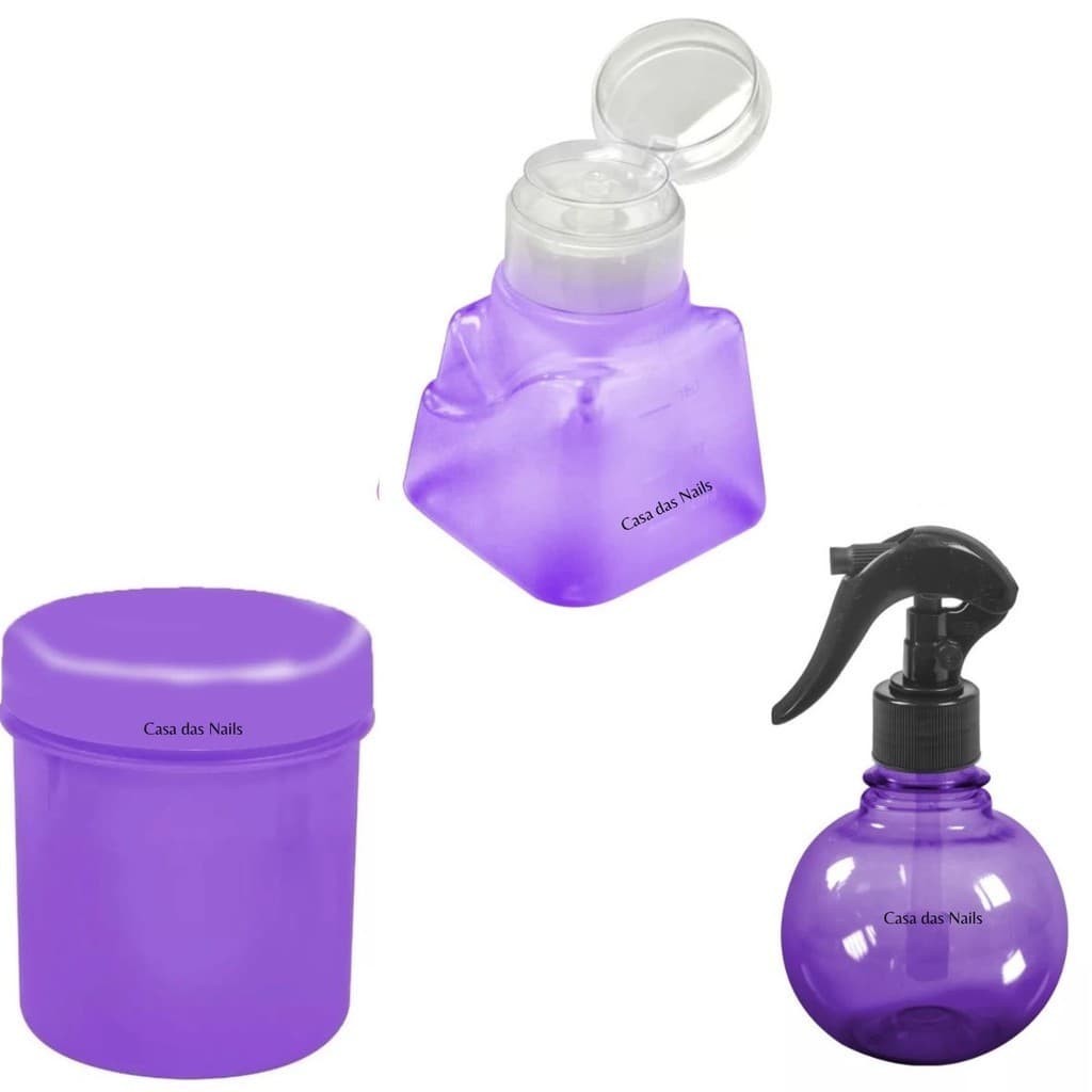 Kit Dosador Italiano de acetona 180ml  + Porta Algodão + Pulverizador - Santa Clara