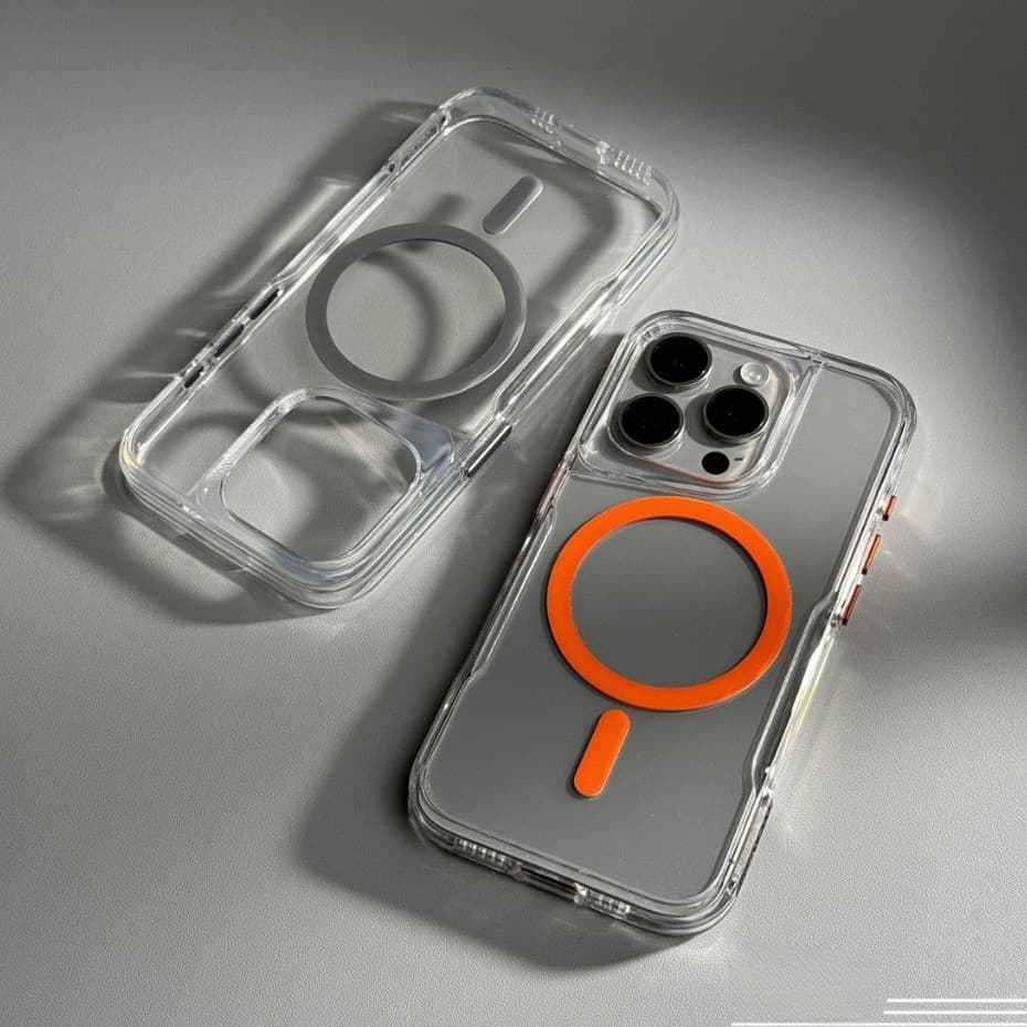 Capa Dura Acrílica Transparente Espessada Compatível Com iPhone 16 Pro Max11 12 13 14 15 Max Laranja