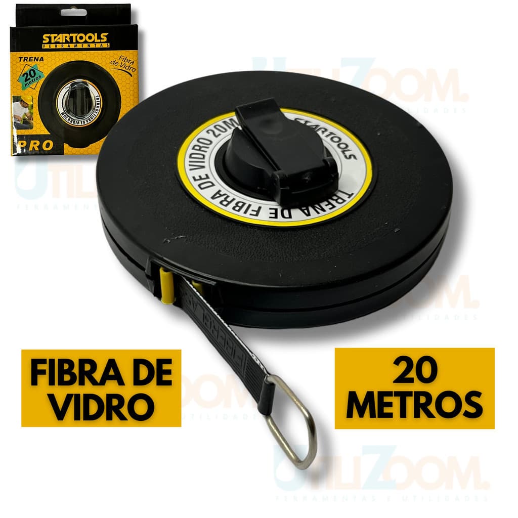 Trena 20 Metros Fibra de Vidro Profissional Fita Métrica Longa