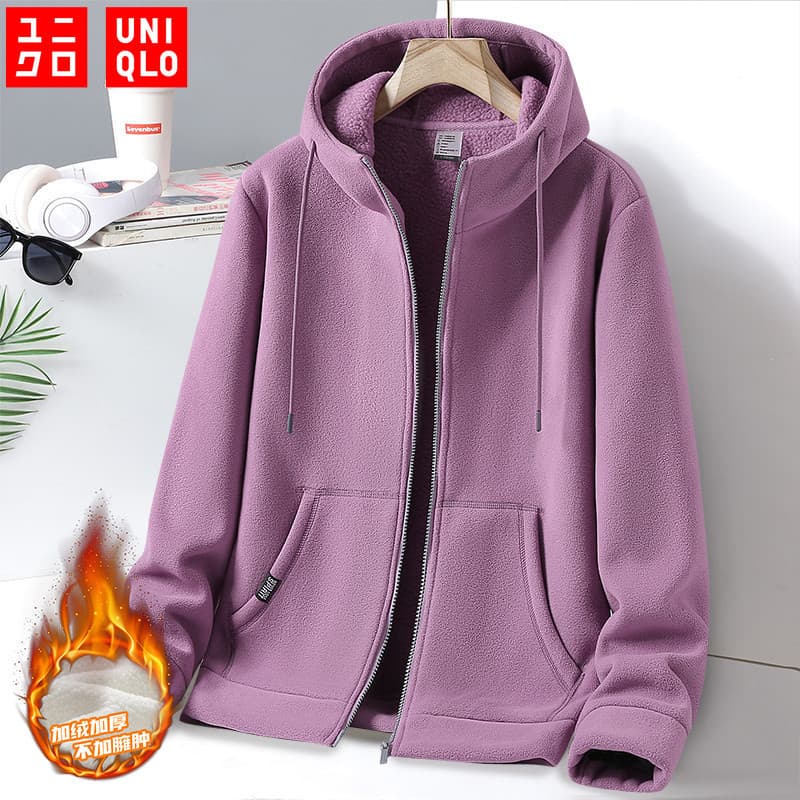 （8 Cores） M-5XL Uniqlo Grande Moda Mulheres Moletom Com Capuz De Manga Comprida Zíper Frontal Solto