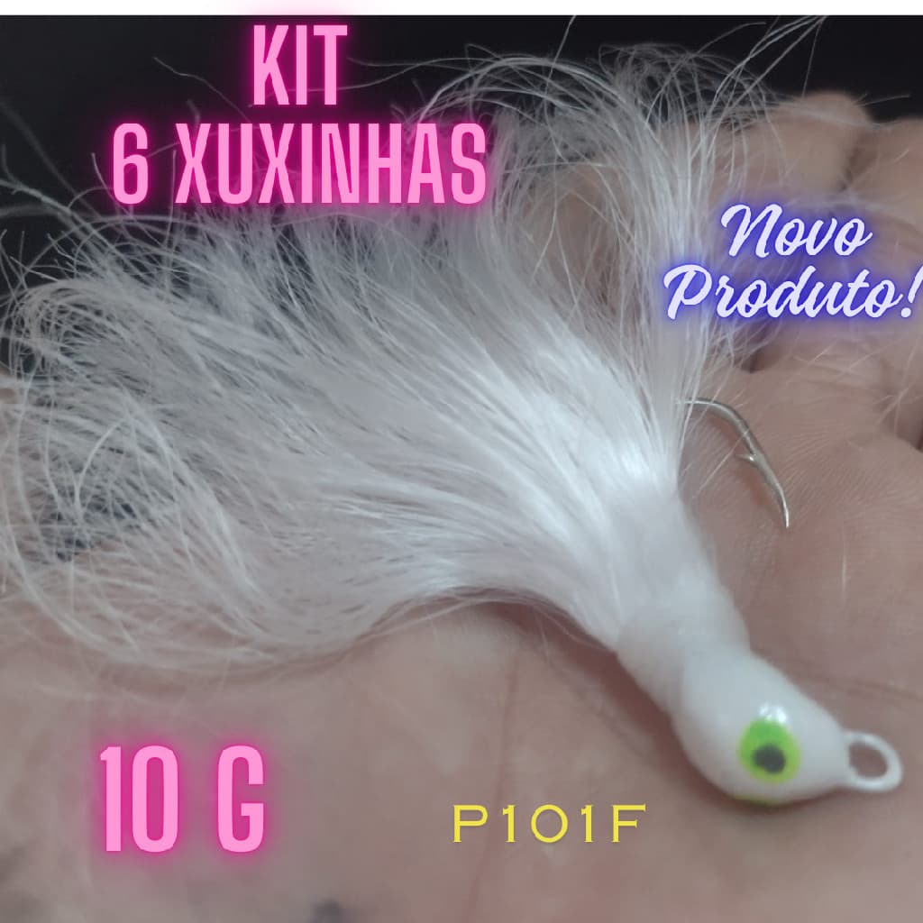 KIT 6 unid. Isca Artificial Xuxinha Jig pena para Pesca 10 gr cerdas finas p/ tucunaré robalo dourado P101F