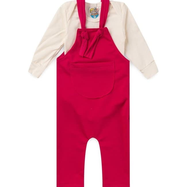 Kit Bebê Jardineira e Body Pink e Off