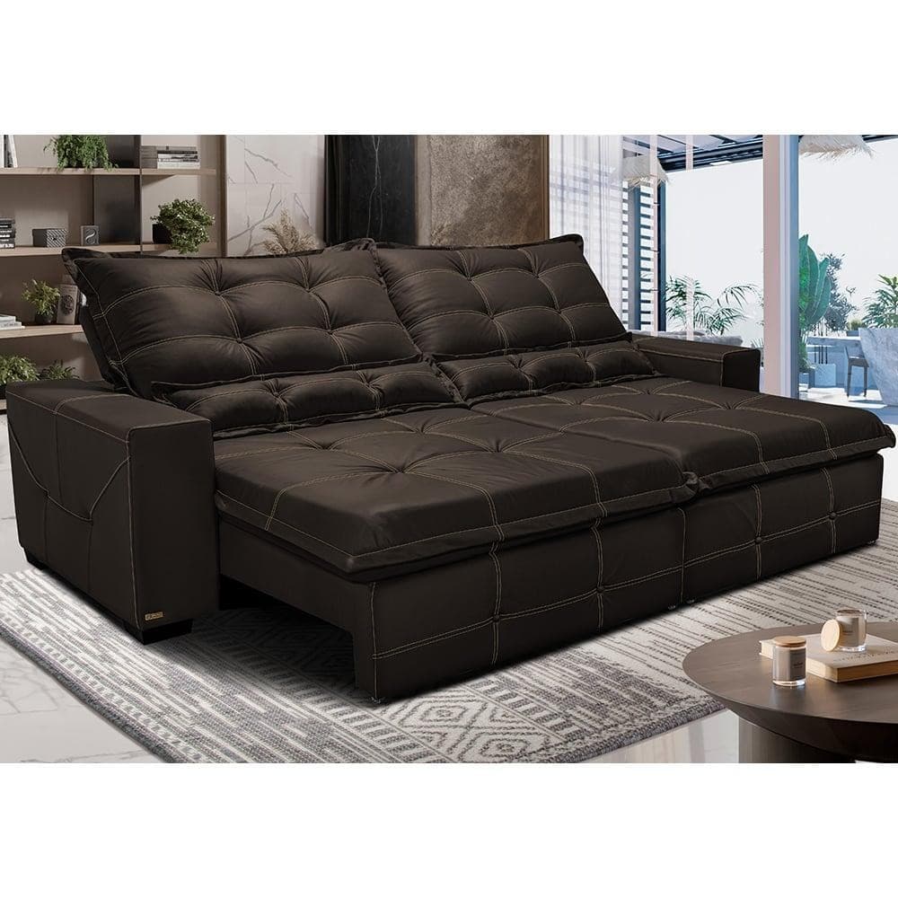 Sofá de Courino Retrátil e Reclinável 2,15m Cama inBox Bourbon SoftGel D40 Café