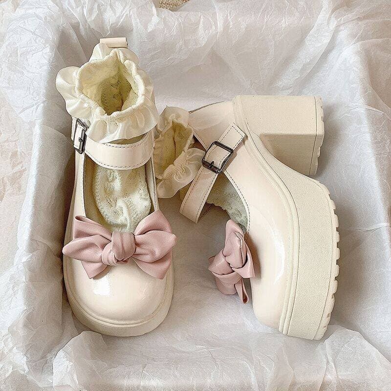 Doce Estilo Lo Sapatos Lolita Cabeça Grande Femininos Novo Mary Jane Fundo Grosso Versátil Pequenos De Couro