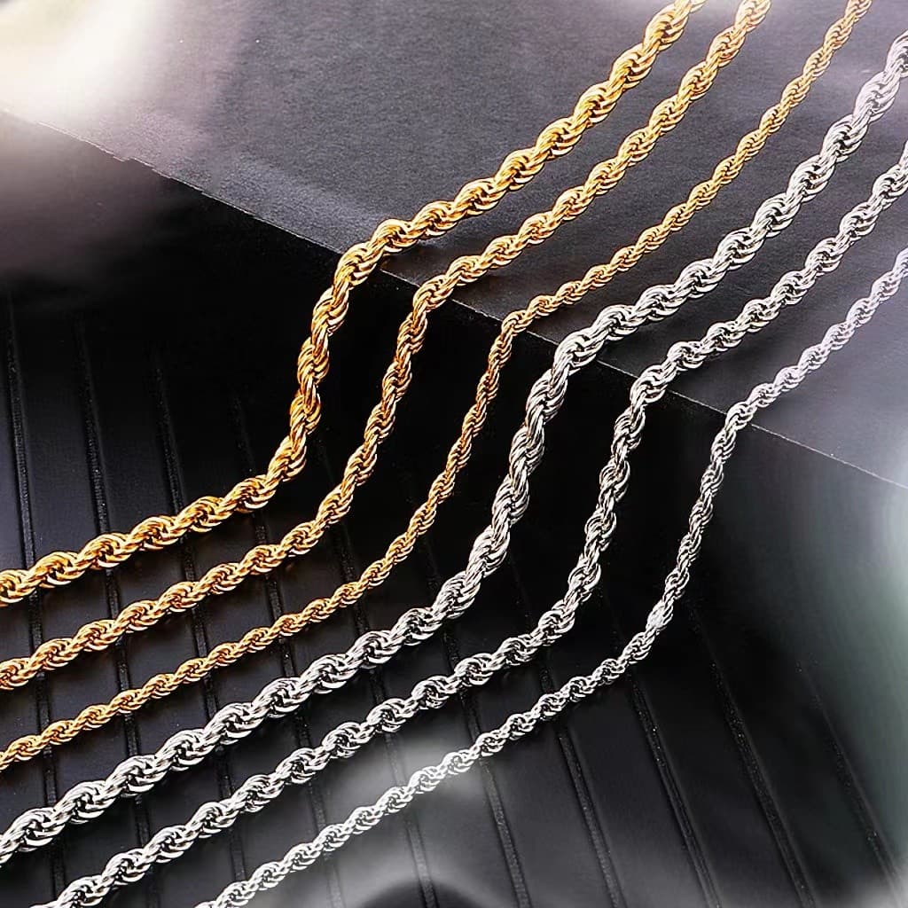 Colares de corda de aço inoxidável de 2 mm, 4 mm e 6 mm para homens e mulheres , para Hip Hop Colar