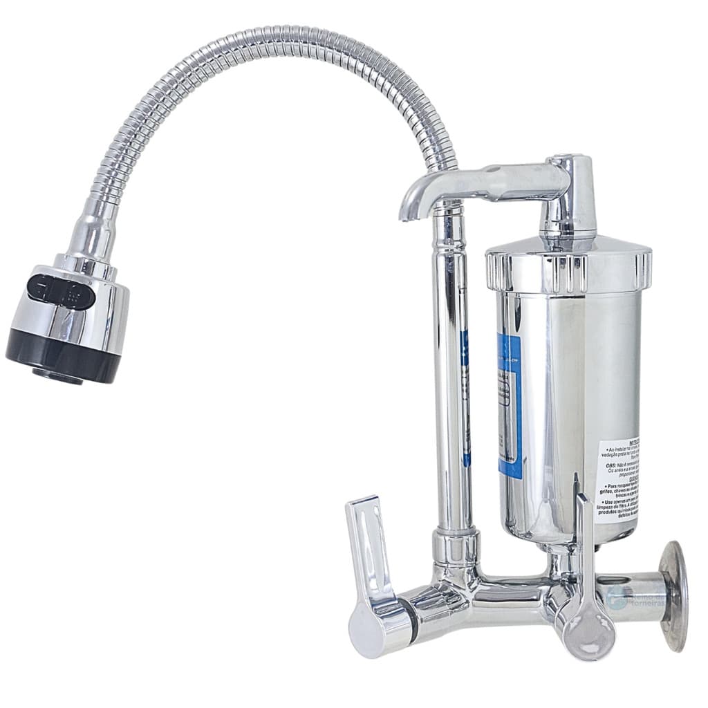 Torneira Gourmet de Cozinha com Filtro C70P Inox Flexível Multidirecional e Arejador Dupla Função
