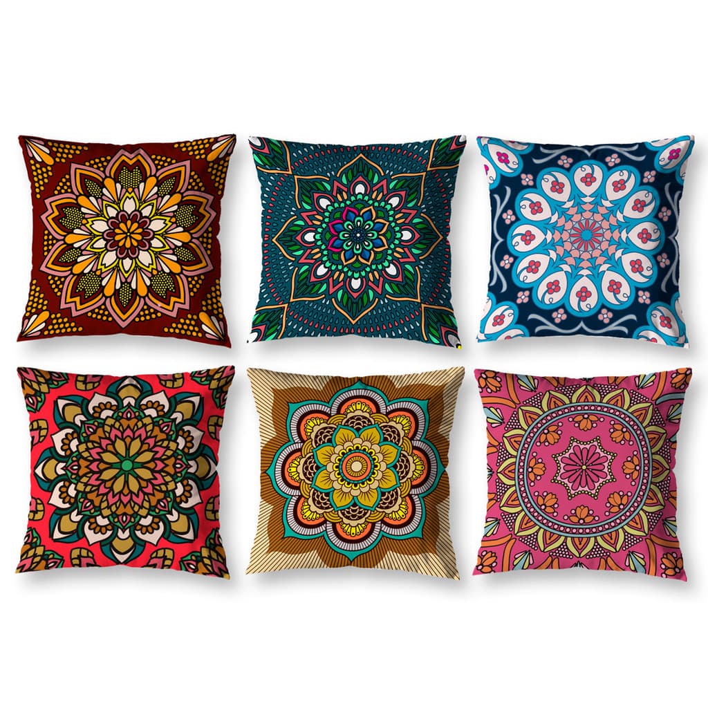 Kit 6 Capas de Almofada 40cm x 40cm Decorativas Estampadas Digital Coloridas Sala Sofá Quarto