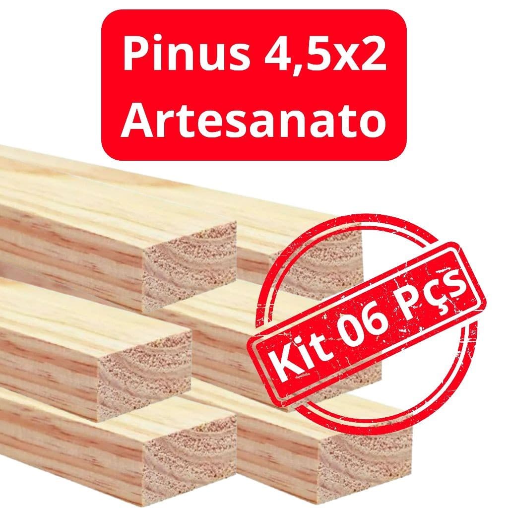 Kit 06 Ripas Sarrafos de Madeira Aplainadas para Artesanato Pinus 4,5cm x 2cm