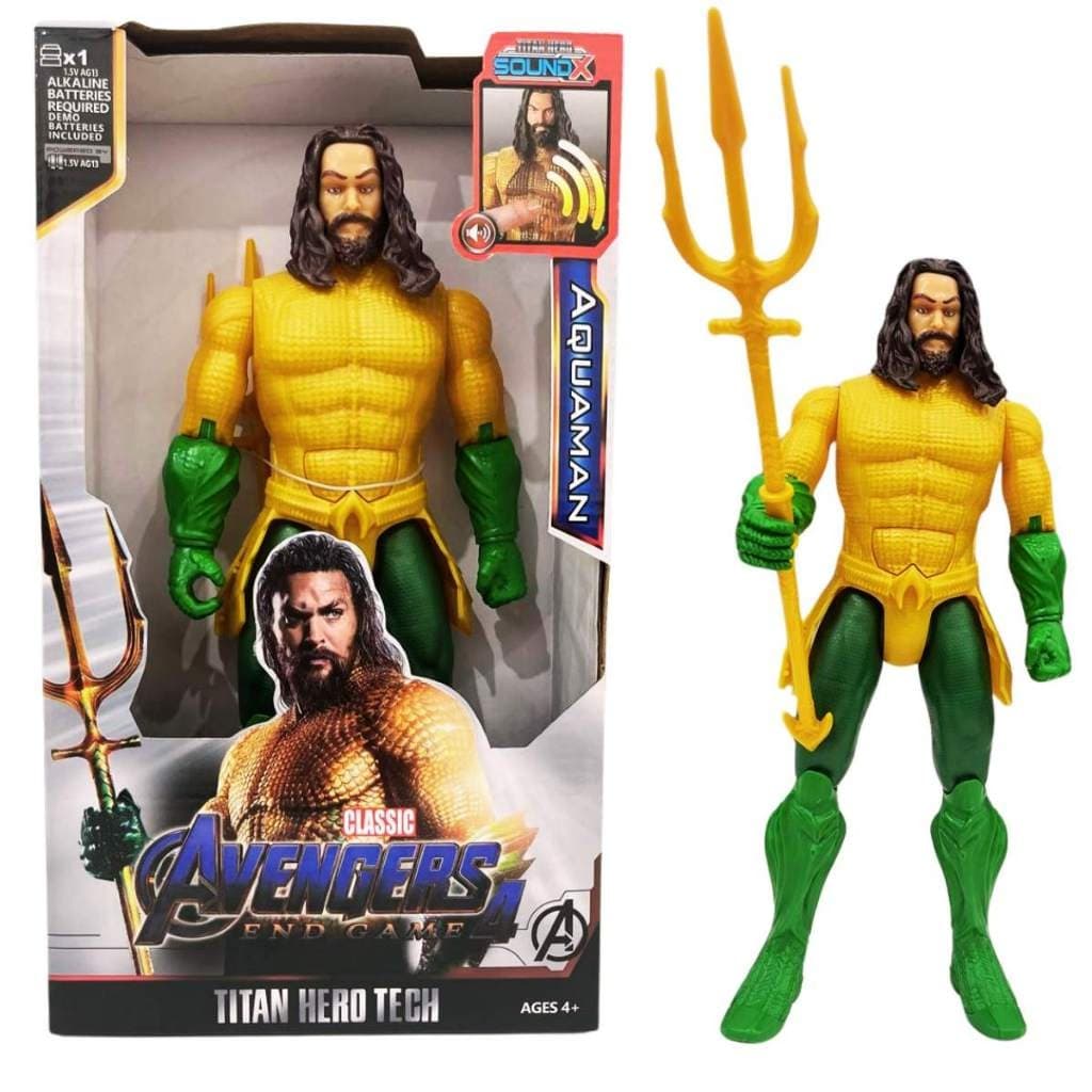 Boneco Aquaman 30cm Articulado, Tridente, Luz e Som – Figura Completa do Super Herói DC
