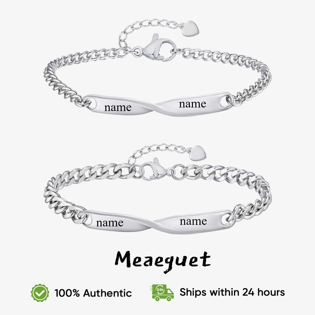 Meaeguet Nome Personalizado Mobius Pulseira Casal Estilo Prata Corrente De Aço Inoxidável Anti-Alérgico Jóias Presente