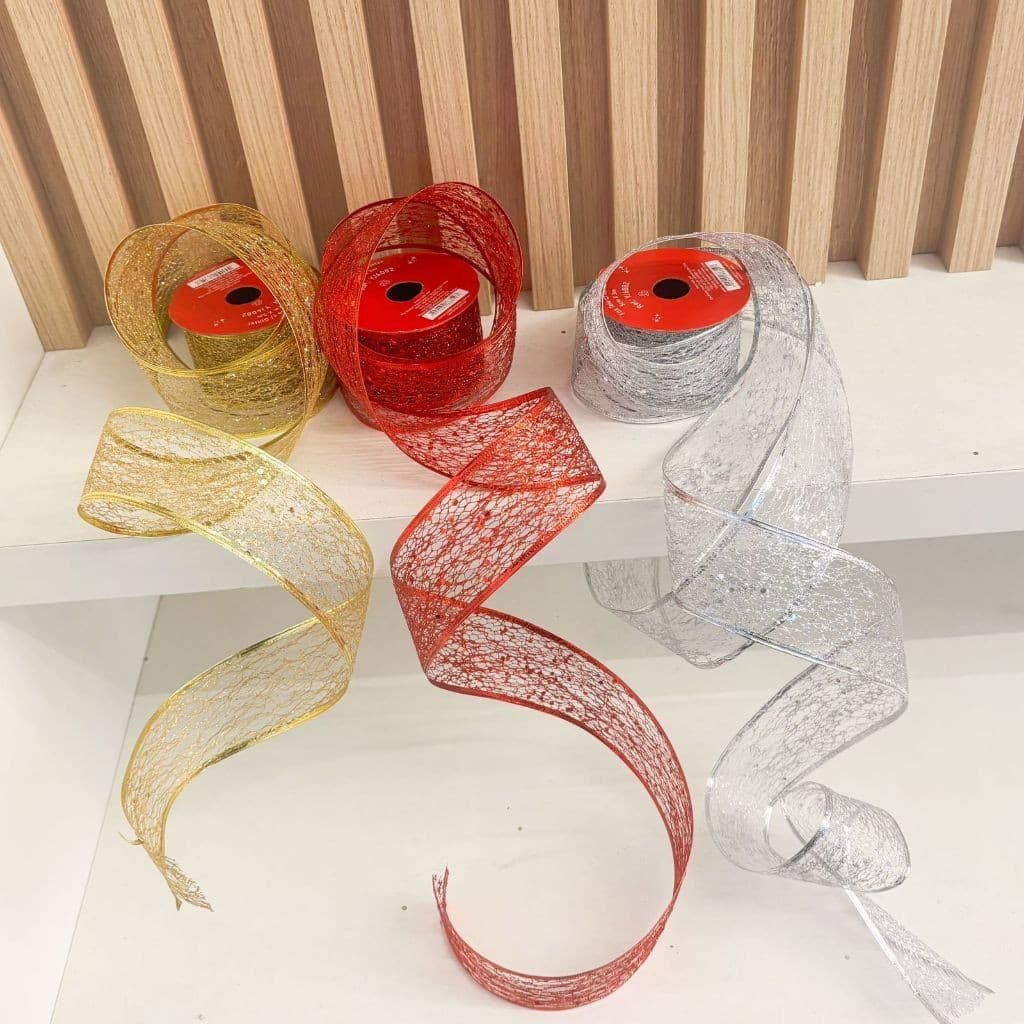 Fita De Natal Aramada COM Glitter 5CMX3M/3.8cm x 3m/ 6.3cm x 3 m PARA Laço Árvore De Natal Presentes Embalagem Decoração