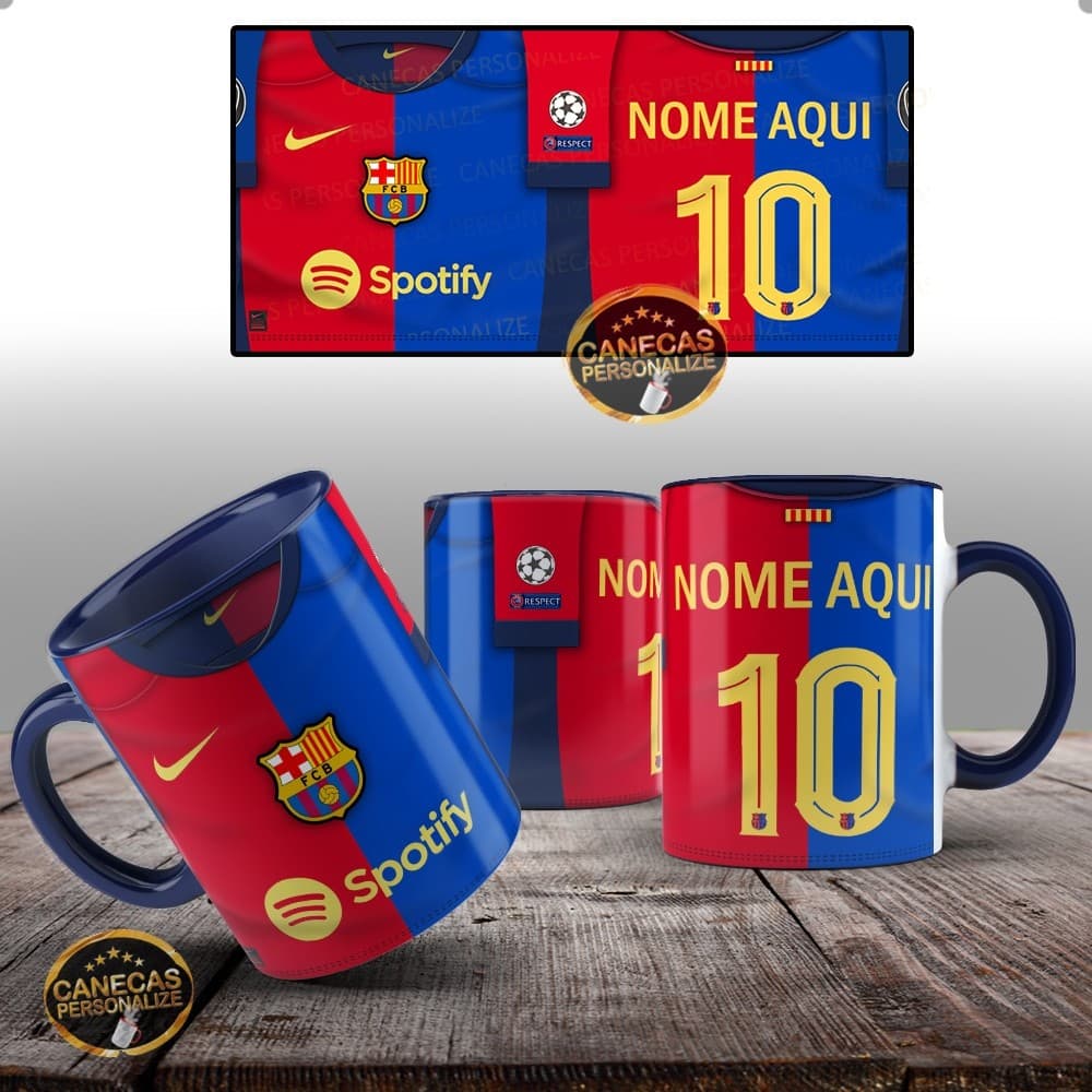 Caneca do Barcelona fc Com Seu Nome Personalizado - Cerâmica 325ml