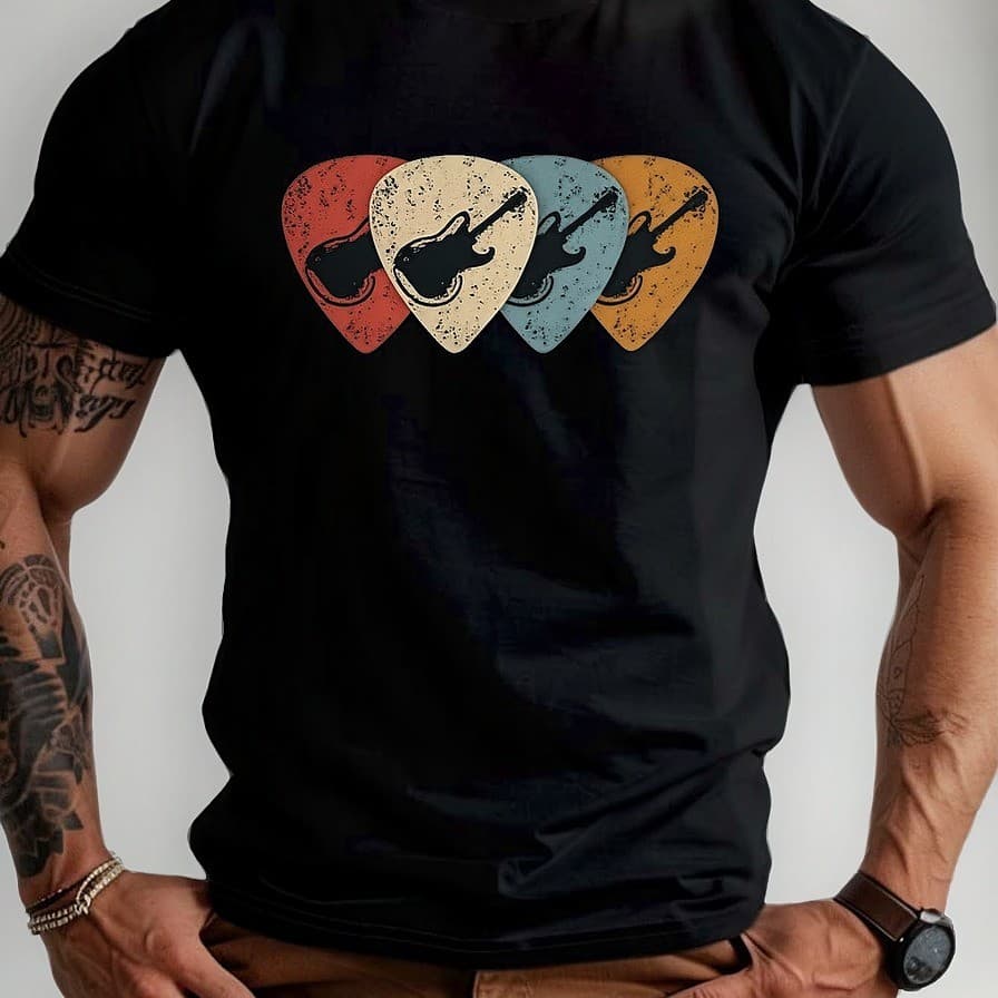 Camiseta Masculina Palheta Violão Guitarra Musica Moda Camisa 100% Algodão