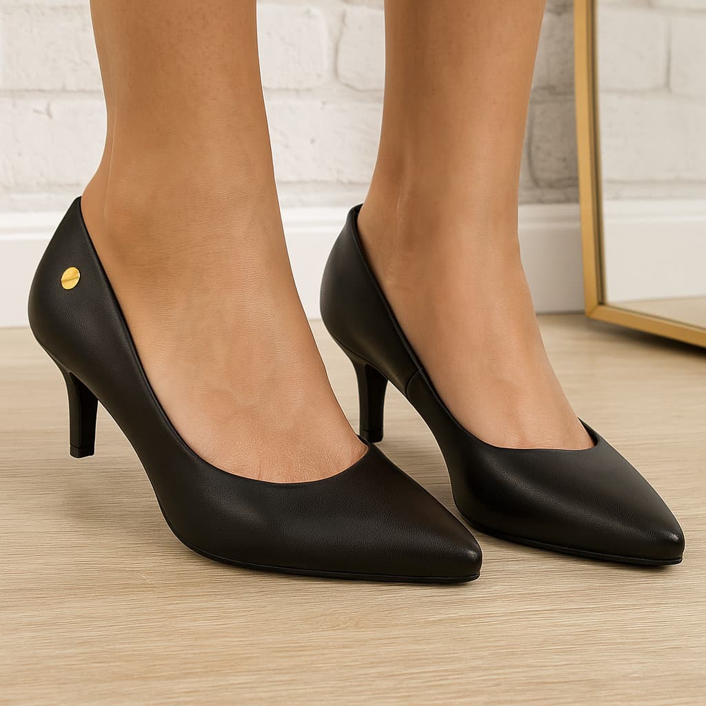 Scarpin Vizzano Bico Fino Feminino Salto 5CM Baixo Fino Pelica Macio Confortável Trabalho 1122.828