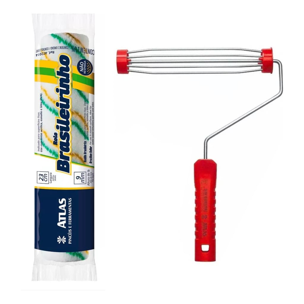 1 Rolo Brasileirinho P/pintura 23cm + 1 Suporte Gaiola Atlas