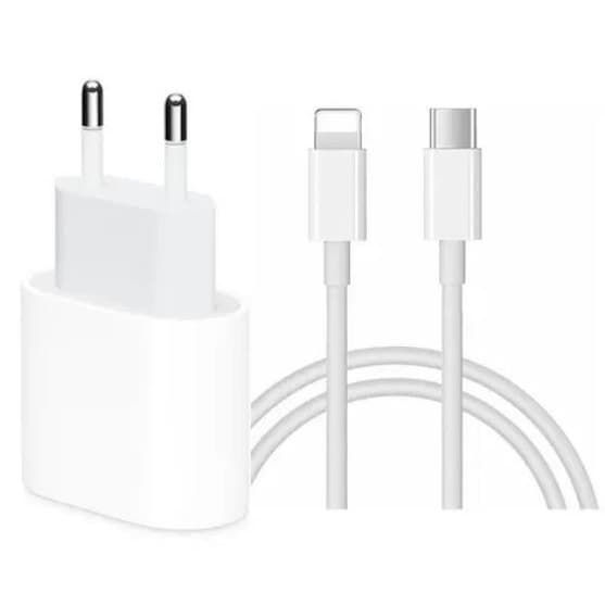 Carregador Iphone Completo 20W iPhone 8 Plus 11 12 Pro Max Xr Xs 13 Pro Max (Fonte + Cabo USB C)