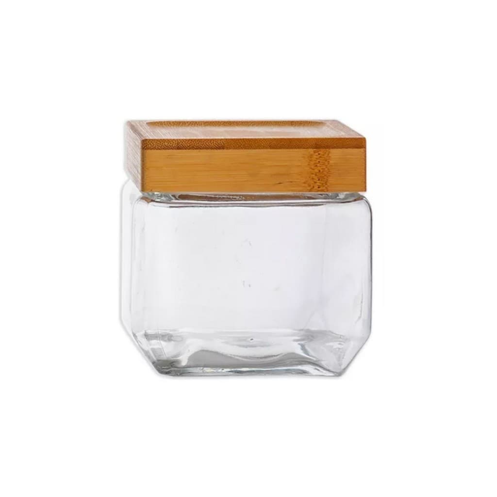 Pote Hermético Quadrado Tampa Bambu Design Sofisticado Mantimentos Multiuso 880ml