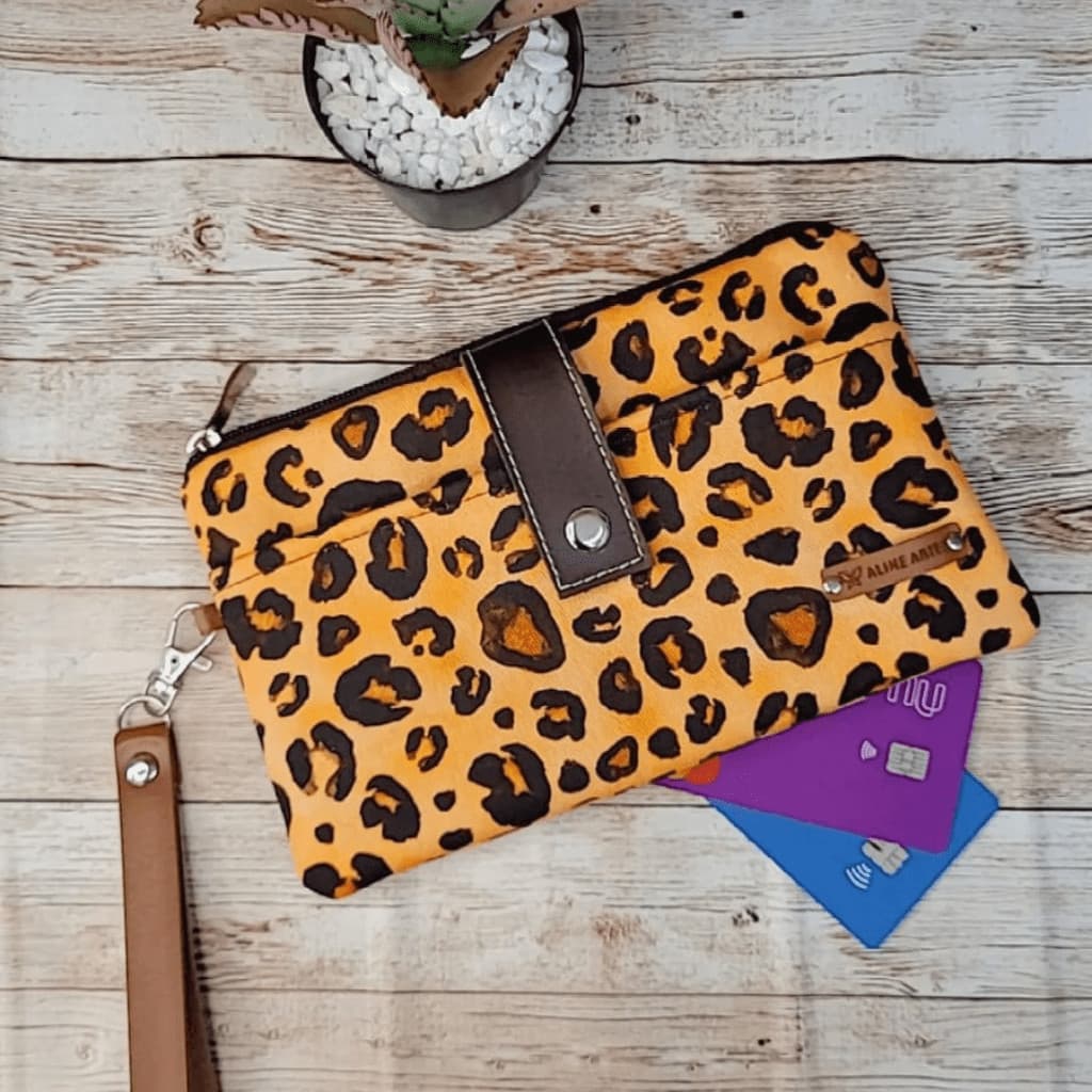 Clutch carteira feminina luxo animal print moderna com ziper