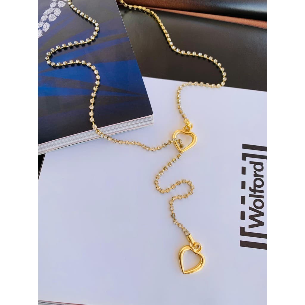 Colares folheados Prata e Ouro Gravata de Strass com coração passante