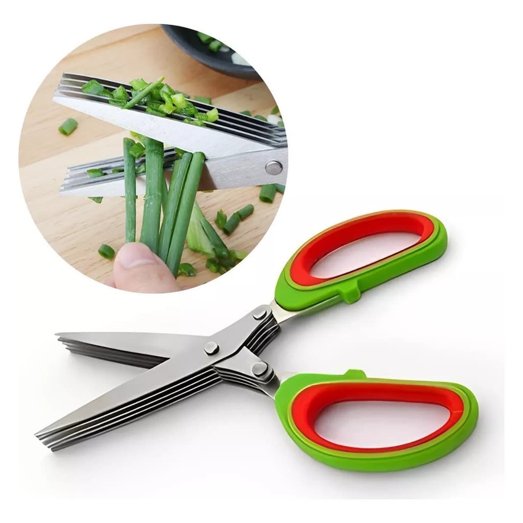 Tesoura Cozinha Com 5 Lâminas Para Cortar Saladas E Ervas