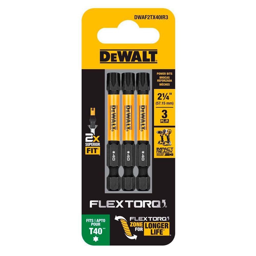 Kit com 3 Bits Torx de Impacto T40 x 50mm Flextorq Dewalt DWAF2TX40IR3
