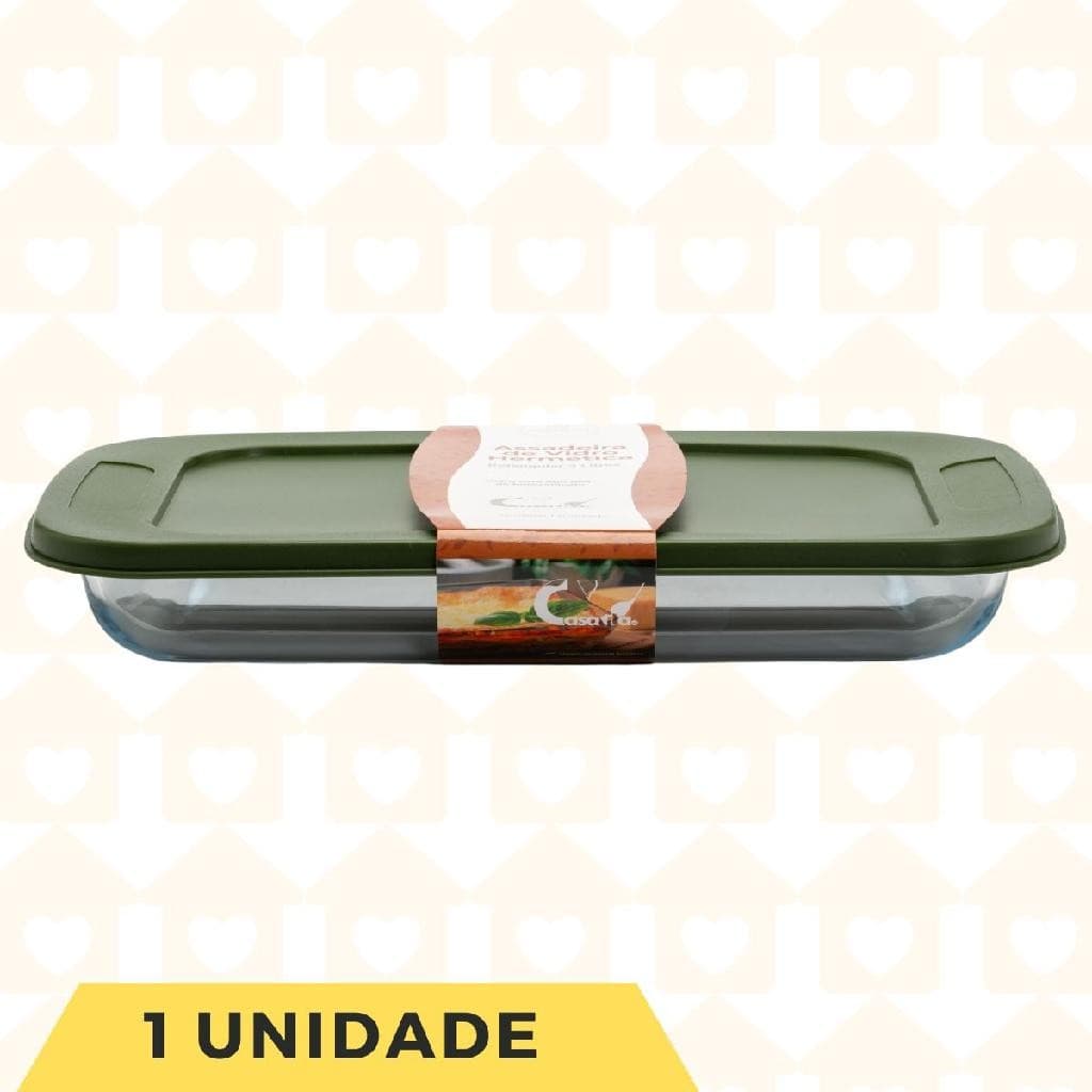 1 Un Refratário Retangular 1,6L Tampa Sortida Vidro Pequeno
