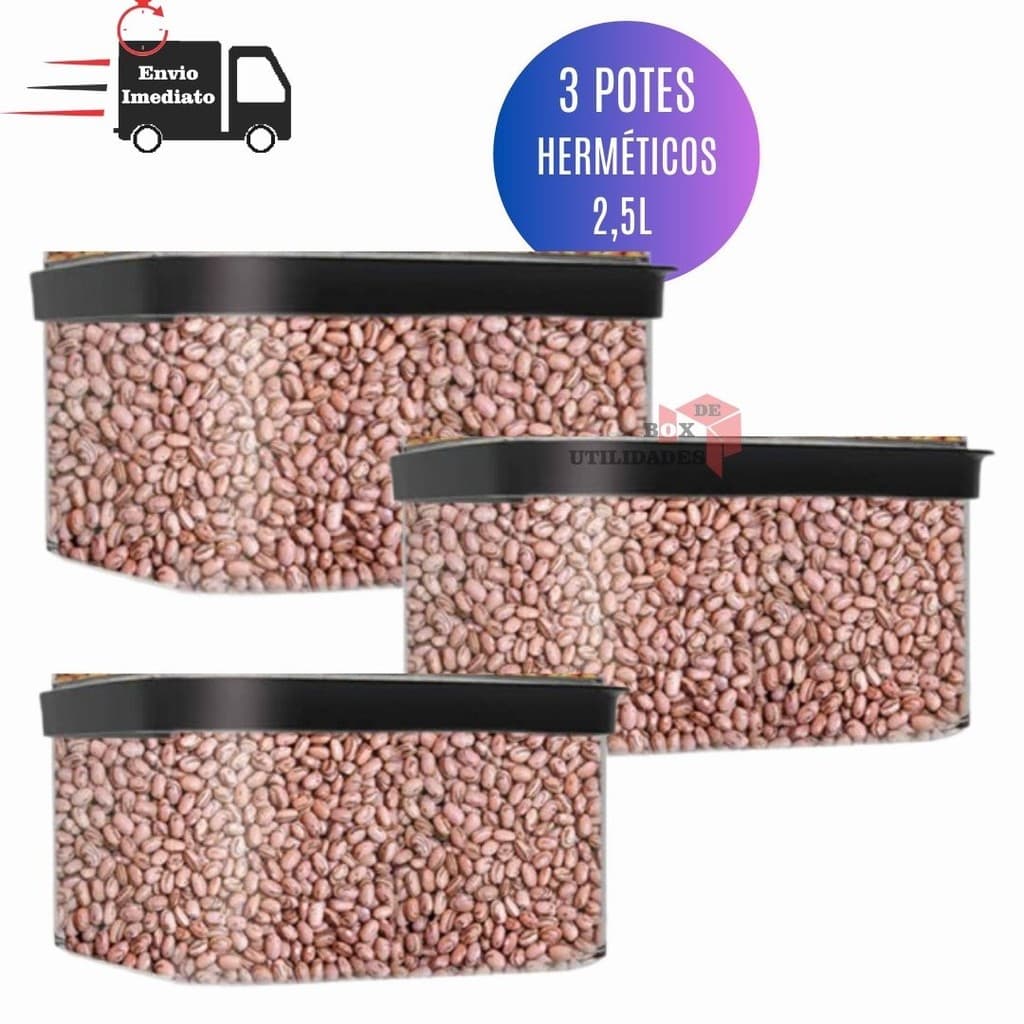3 Potes Herméticos Cozinha 2,5 Litros Resistente Porta Mantimentos para grãos arroz ração