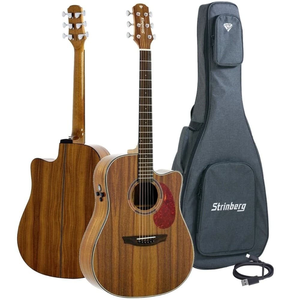VIOLÃO DE AÇO ELÉTRICO STRINBERG DIAMOND DD1C NATURAL KOA FOLK C/ BAG ORIGINAL