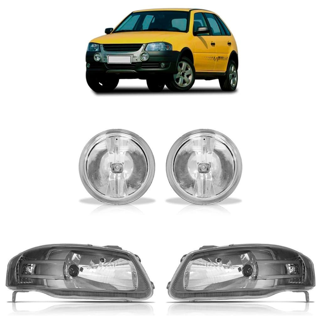 Kit Farol Gol Rallye G4 2006 2007 2008 2009 2010 Máscara Cinza + Par Farol de Milha Superior