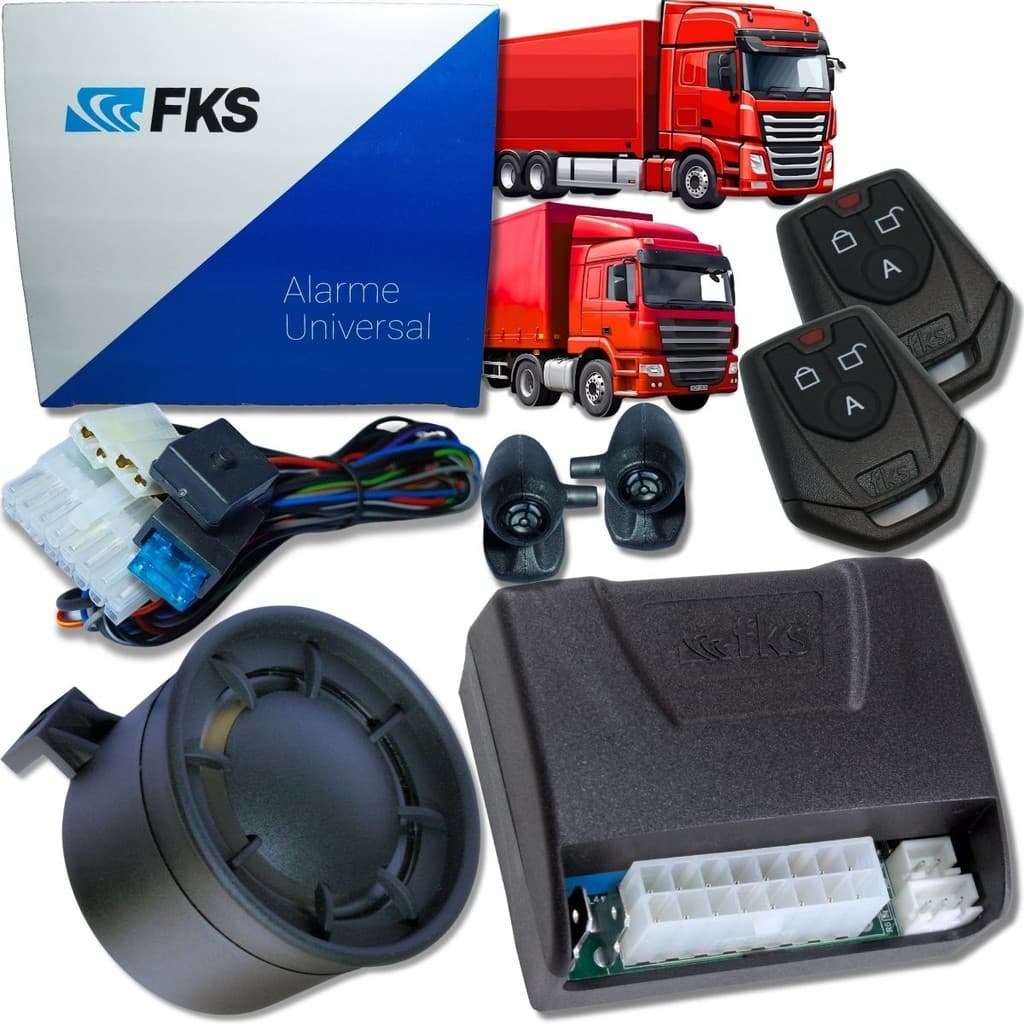 ALARME AUTO CAMINHÕES FKS FK902 12V E 24V 2 CONTROLES LINHA PESADA CORTA IGNIÇÃO BLOQUEADOR TRAVA