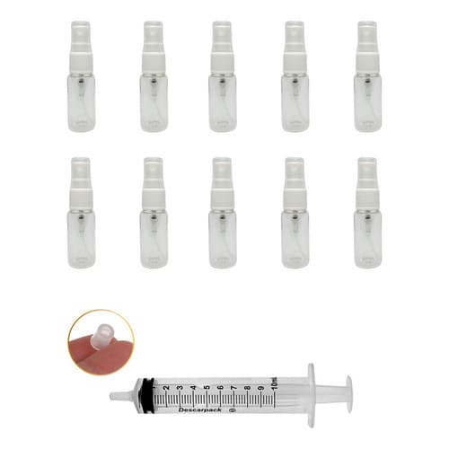10 Frascos De Vidro 5ml Válvula Spray + Seringa Com Adaptador