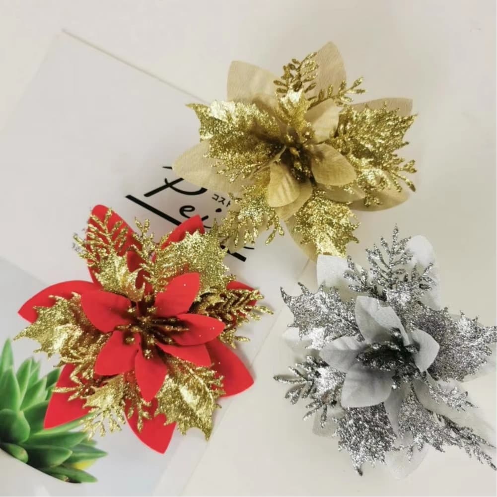 Flor simulada Natal ouro em pó oco tridimensional DIY grinalda acessórios decoração da árvore de Natal - XD802694