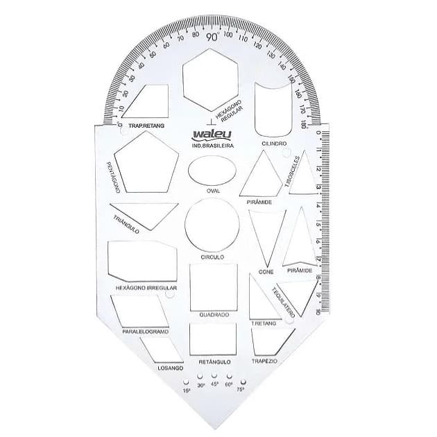 Regua Plastica Waleu Geometria Gabarito Cristal 0,2x12,9x23cm
