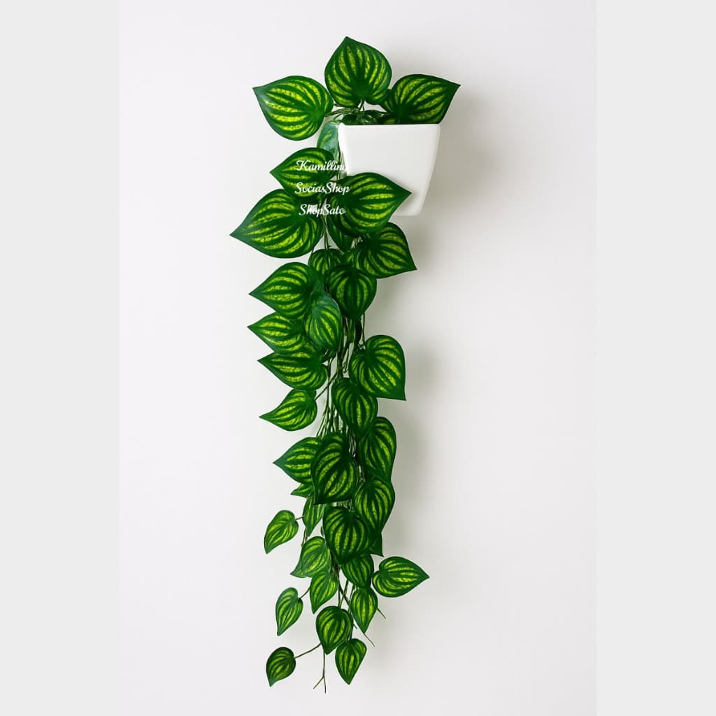 Planta Decorativa + Vaso Quadrado Branco G 3 Pendentes Artificial Folhas de Hera Begonia Jiboia
