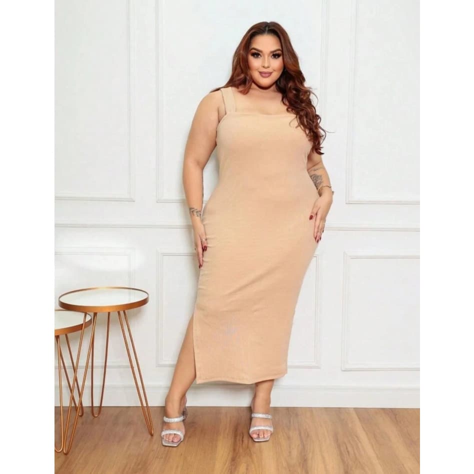VESTIDO FEMININO PLUS SIZE COM DECOTE QUADRADO FESTA EVENTO CASUAL CHIQUE