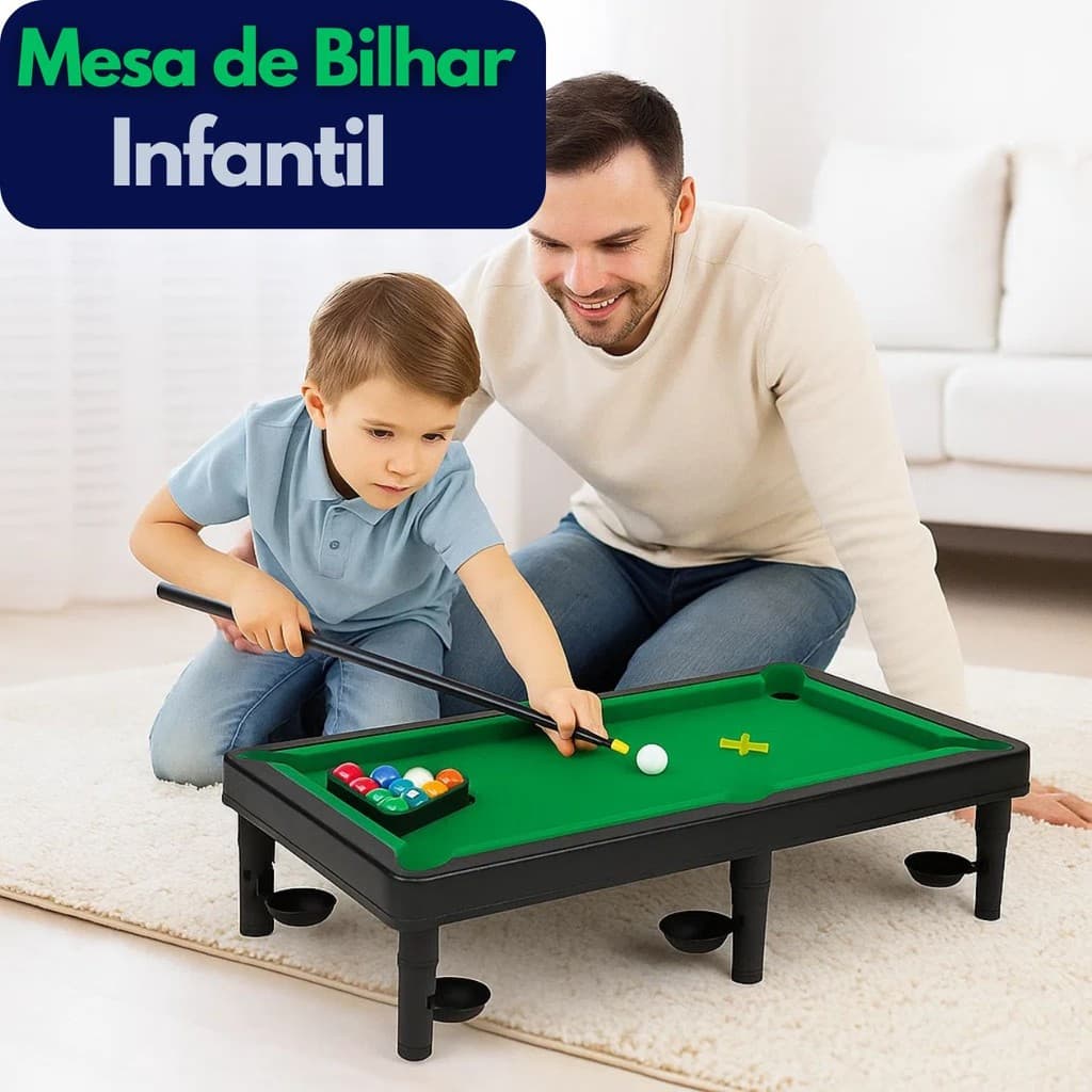 Brinquedo Mesa De Bilhar Sinuca Infantil com Tacos e Bolas Brincadeira Pais e Filhos ao Ar LIvre em casa