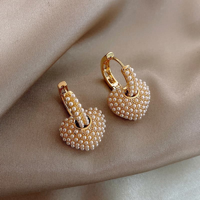 Coreia Novo Design Moda Joias Doce Amor Pérola Completa Pequeno Argola 14K Brincos De Ouro real Feminino Elegante Festa