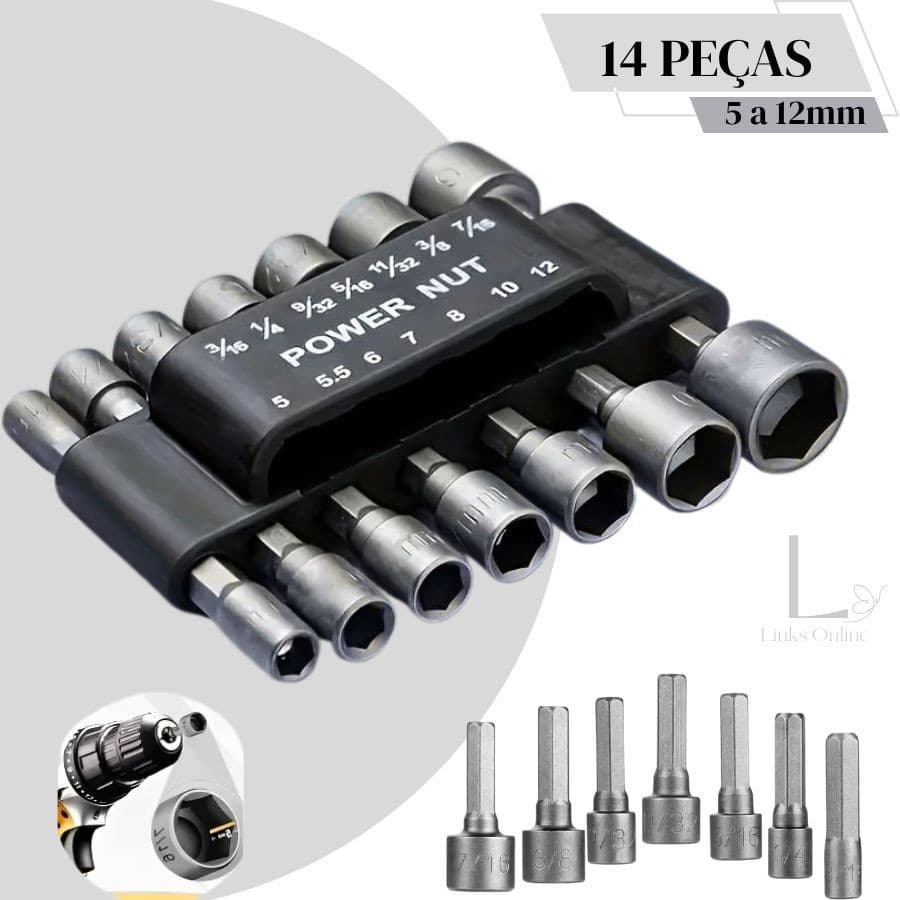 kit 14pç Conjunto Jogo de Bits Soquete Canhão Parafusadeira 5 A 12mm