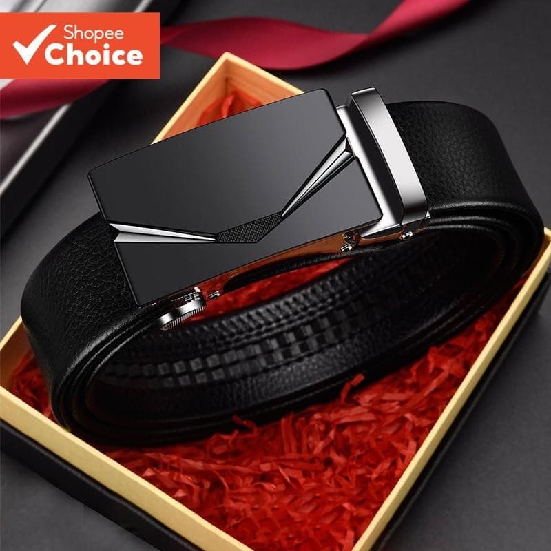 Cinto Masculino De Couro PU Com Fivela Automática-Pulseira De Liga De Zinco Ajustável Para Jeans/Casual