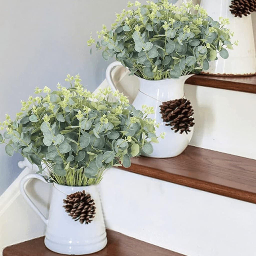 Kit 6 Buquês Folhas Eucalipto Artificial Flor Planta Galho Verde