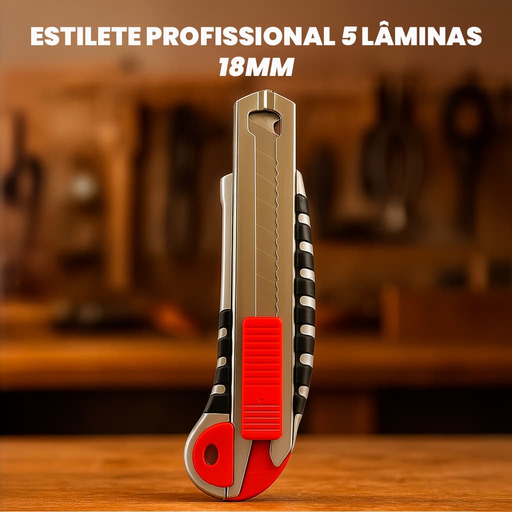 Estilete Profissional 18mm Com 5 Lâminas Reforçado Funcional