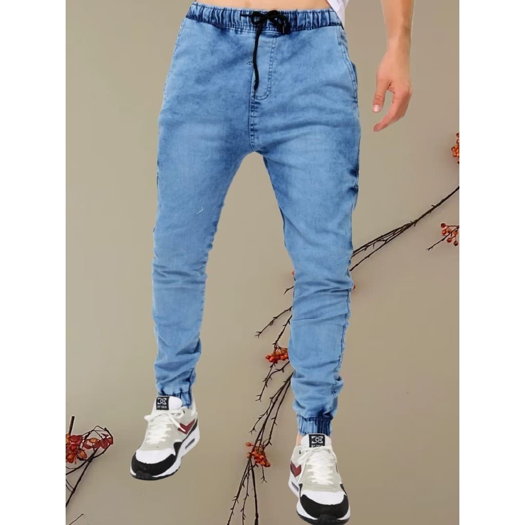 Calça Jogger Jeans Masculina Azul Marmorizado