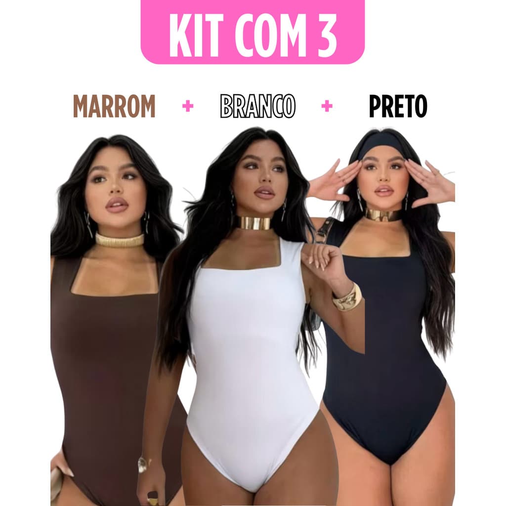 Kit 3x Body Feminino Suplex Forrado Regata Alça Larga Modelagem Justa Conforto e Estilo Moda Gringa