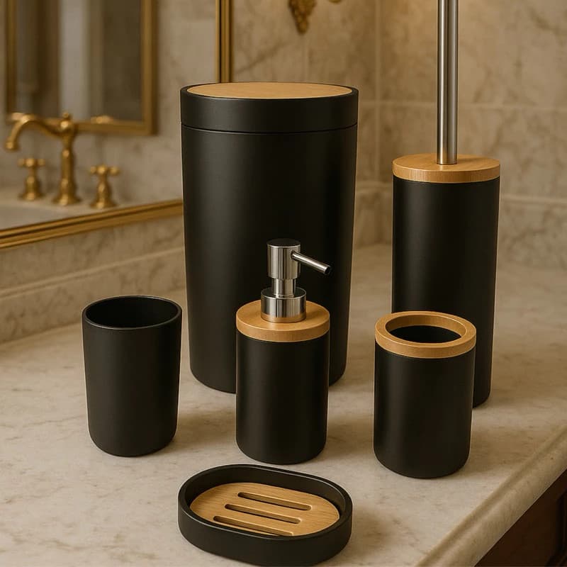 Kit Organização Lixeira Suporte Banheiro Saboneteira Pote Elegância Ambiente Caixa Sofisticação