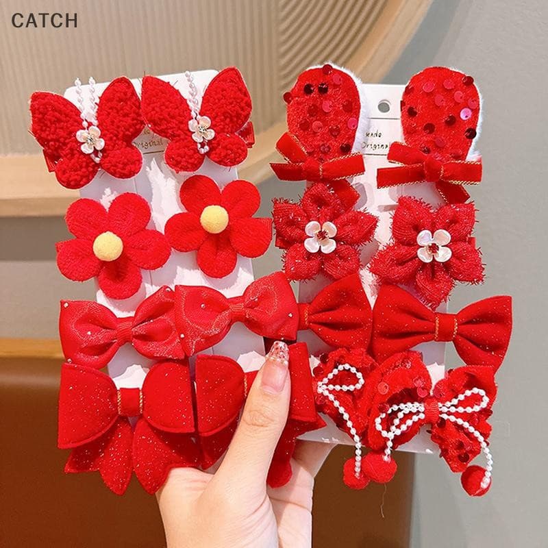 Captura 8 Pçs/Set Crianças Arcos Vermelhos Grampos De Cabelo Para Bebês Meninas Fita Artesanal Bowknots Presilhas Ano No