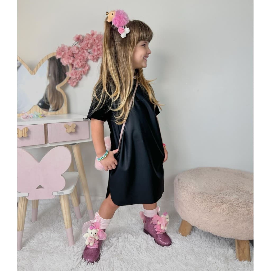 Vestido Blogueirinha  - Vestido Couro /Aveludado - Vestido Preto
