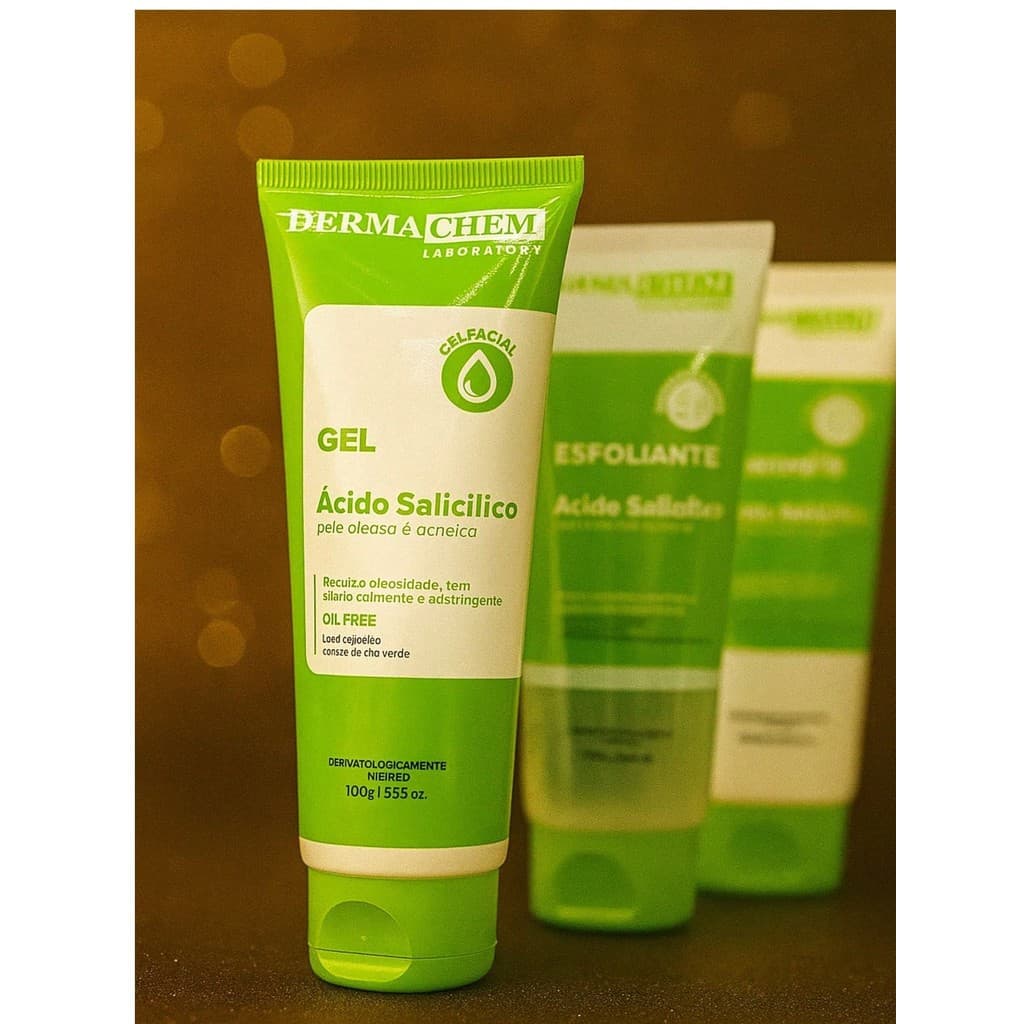 Kit Facial Antiacne Dermachem 3un - Ácido Salicílico: Gel, Esfoliante e Sabonete
