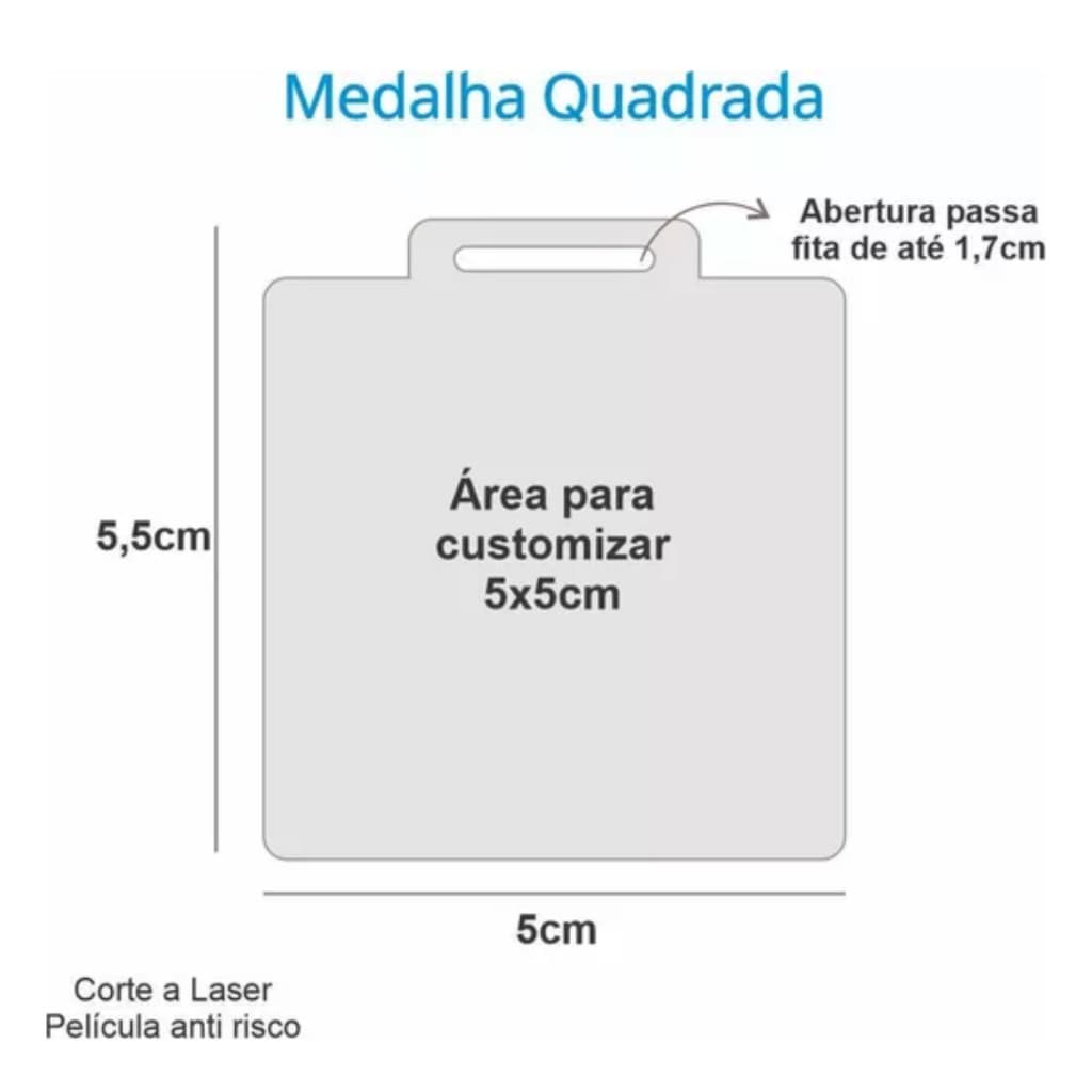 Medalhas de Acrílico Quadradas - Para Personalizar 50 Peças Cor Cristal 5cm 2mm