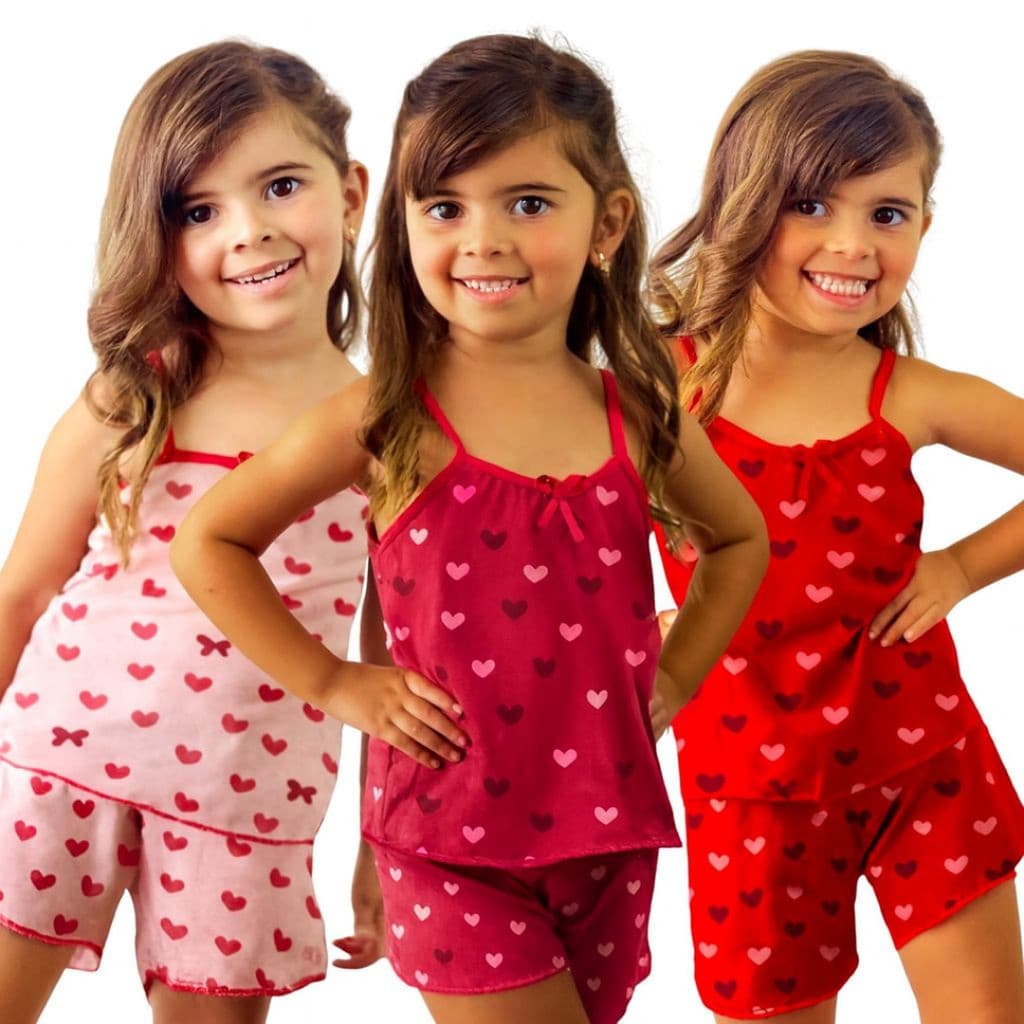 Kit 3 Pijama Infantil Baby Dool Short Doll Criança Roupa de Dormir Confortável Dia a Dia Personagem Estampa Diversas